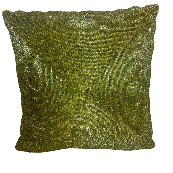Cynthia Rowley Decorative Green Beaded Throw Pillow 18"x18" Square Shimmer Accen - Picture 1 of 8